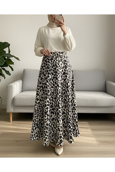 Modamorfo Leopard Patterned Scuba Skirt - Beige