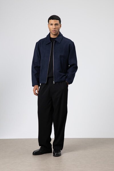 VAMOSCLO Oversize Zippered Cashmere Jacket Navy Blue