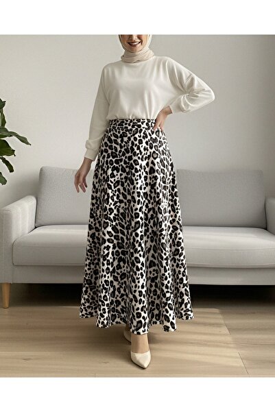Modamorfo Leopard Patterned Scuba Skirt - Beige
