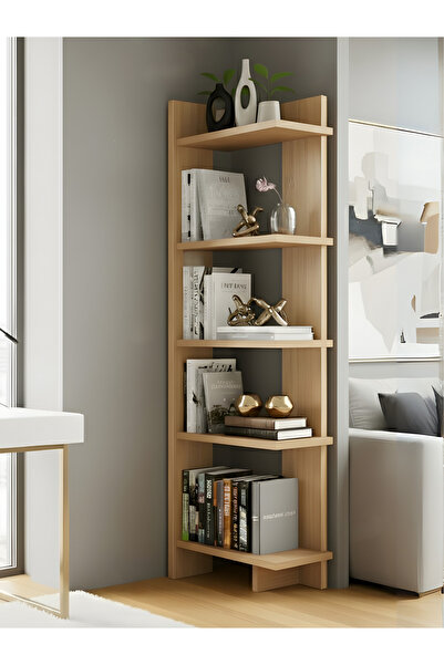 Free Home Premium MDF Ürün Modern Köşe Raf Kitaplık | Ahşap 5 Katlı Dekoratif...