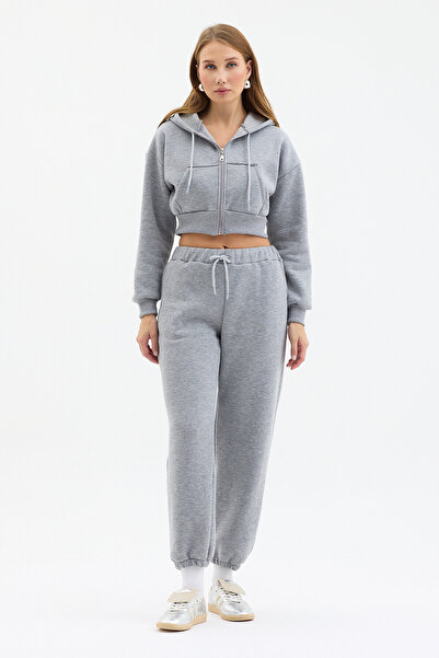modafarize Three Thread Cotton Crop Cardigan Sweatpants Top and Bottom Set