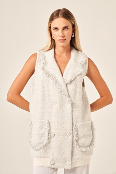 FTZ WOMEN Women's Double-Breasted Button Detailed Vest Ecru 20763