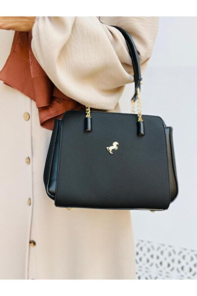 H&D COLLECTİON حقيبة نسائية من ميامي بولو كلوب بخمسة أقسام مع حزام كتف وتفاصيل سلسلة