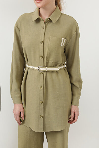 Modamorfo Women's Linen Suit with Belt Detail and Trousers - 14313Tks