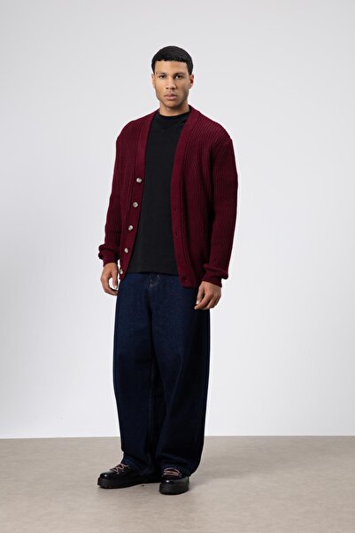 VAMOSCLO V-Neck Buttoned Knitted Cardigan Sweater Burgundy