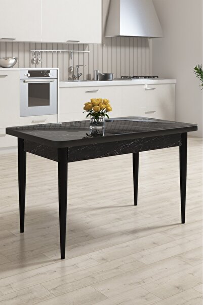 İdeal home açılır mutfak masası mdf siyah mermer