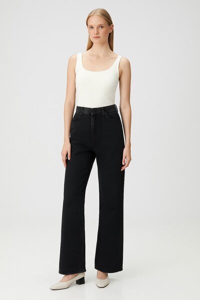 HAKKE Likralı Bol Paça Kot PANTOLON