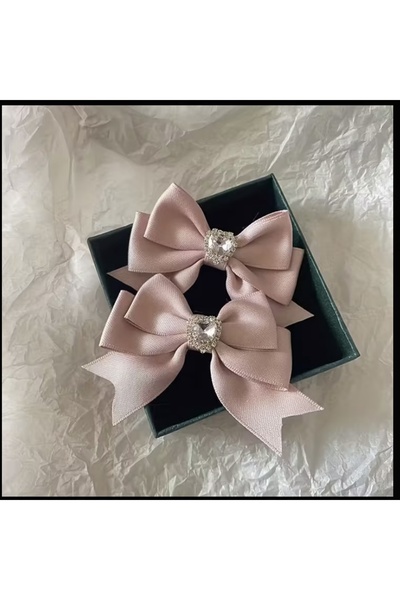 Accessories Hei Powder Pink Stone Bow-Shaped Girls' Daily Use Twin Hair Accessory Clip Set