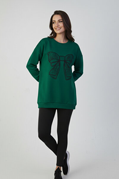 KOZİA OUTDOORS Γυναικείο φούτερ oversize με μαύρη δαντέλα και σχέδιο κορδέλας