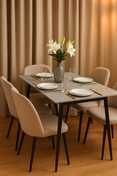 MARIA HOMES طاولة طعام رمادية عصرية بأرجل سوداء - 130×70×73 سم، طاولة مستطيلة أنيقة للمنزل