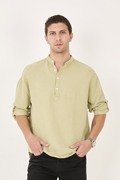 No Way Cămașă pentru bărbați, cu croială normală, bumbac 100% muselină, cu gu...