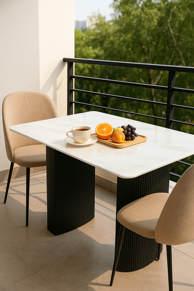 MARIA HOMES Luxury White Marble Dining Table with Black Base – 140×80 cm | Modern Rectangular Table for Home