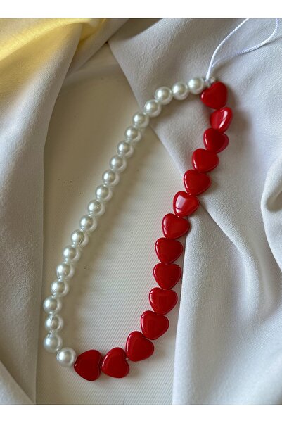 MİRAZ TASARIM Red Heart Pearl Phone Charmi Phone Strap Bracelet Strap1