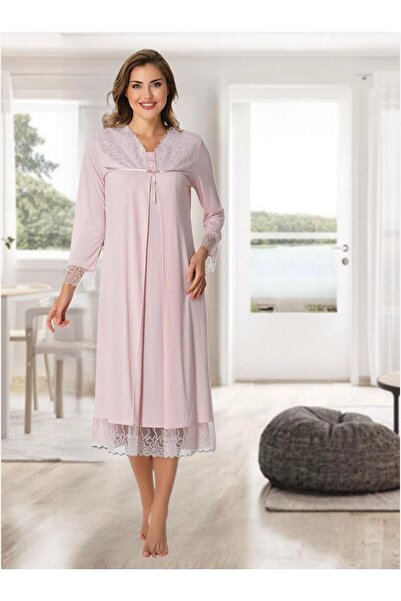 Lohusa Homewear Ženske roze suknje Čipka spavaćica za trudnice sa dugim rukavima