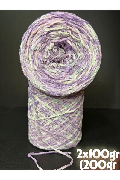 Ana&Kuzusu İplik Mor, lila, beyaz ponpon kadife örgü ip