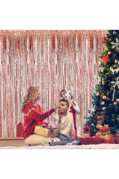 MARKQ Rose Gold Foil Fringe Curtain 1x2m Metallic Tinsel Party Backdrop for Birthday Wedding Eid [1]
