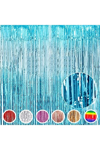 MARKQ Light Blue Foil Fringe Curtain 1x2m Metallic Tinsel Party Backdrop for Birthday Wedding Eid [1]