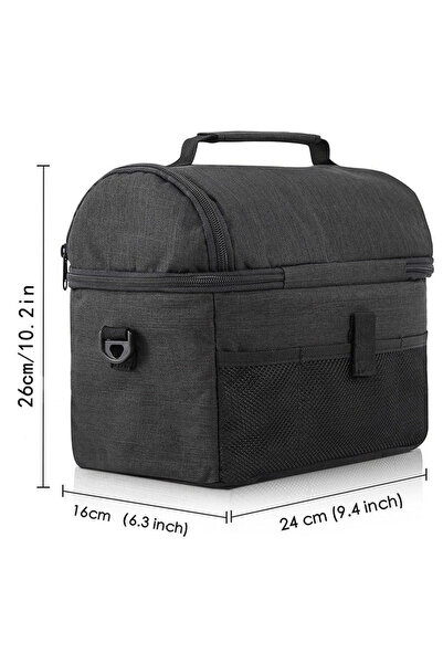 Primo Plus حقيبة غداء معزولة كبيرة السعة للحفاظ على الدفء مصنوعة من مادة أكسفورد باللون الأسود 26 × 16 × 24 سم