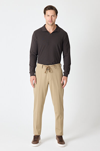 Frappoli Ανδρικό παντελόνι Jogger με κορδόνια Rollex, σκούρο μπεζ, 4 εποχών, φορετό από λύκρα