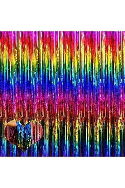 MARKQ Rainbow Foil Fringe Curtain 1x2m Metallic Tinsel Party Backdrop for Birthday Wedding Eid [1]