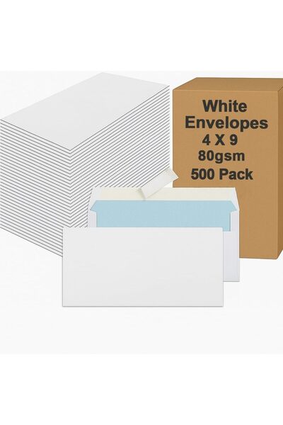 MARKQ [Pack of 500] White Envelopes 4" x 9", Peel & Seal Mailing Envelope 80g...