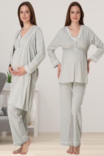 Lohusa Homewear Дамски комплект от 3 части: сутиен, пижама и халат от памучен...