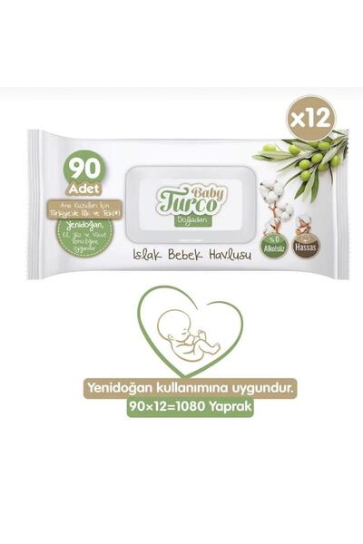 BABY TURCO DOĞADAN YENİDOĞAN ISLAK MENDİL HAVLUSU 12X90 YAPRAK