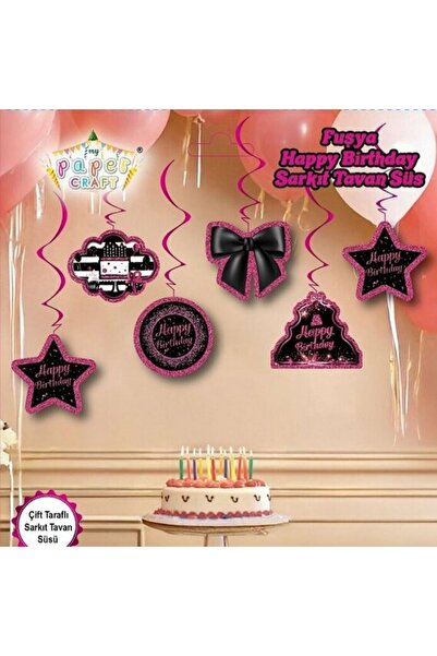 parti sürprizi Pink Happy Birthday 6-Piece Pendant Ceiling Ornament