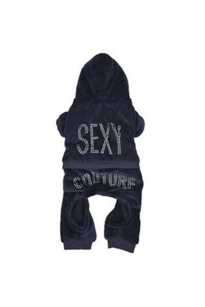 OEM Salopetă albastră din catifea cu strasuri „Sexy Couture” pentru animale de companie