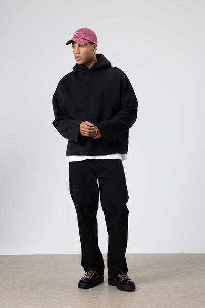 VAMOSCLO Basic Oversize Seamless Hooded Sweatshirt Black