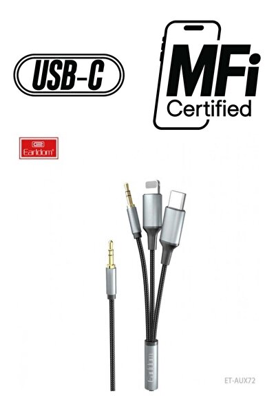Earldom كابل AUX AUX72 3 في 1 لمنفذ Lightning Type C AUX أسود
