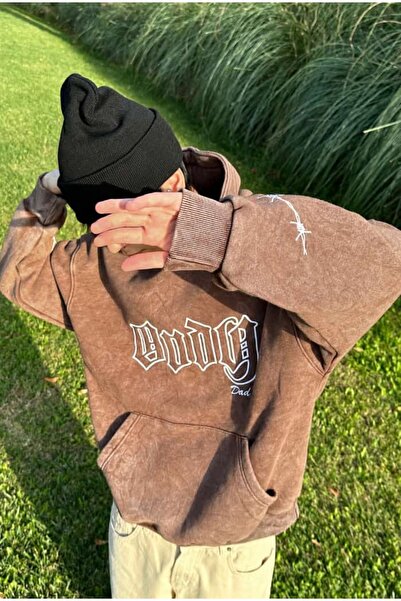 serline ANDY Acid Wash Nakış Baskılı Oversize Hoodie