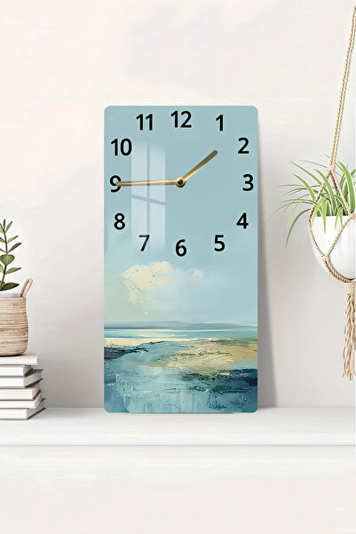 kutuTR Temperli Cam Tablo Saat 30x60 cm Deniz Manzaralı UV Baskı– CUSD050
