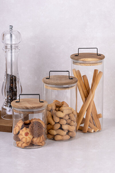 DNS HOME 3 Boy Cam Kavanoz Seti Çok Amaçlı Saklama Kavanozu Saklama Kabı 600-950-1250 ml