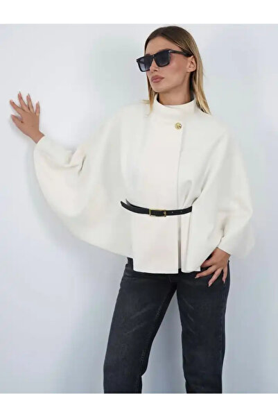 cemo Pelerin Panço Kaban İnce Kaşe Kemer Hediyeli Gold Düğmeli