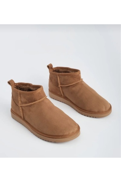 moda lussenta Kadın içi kürklü günlük bot süet taba