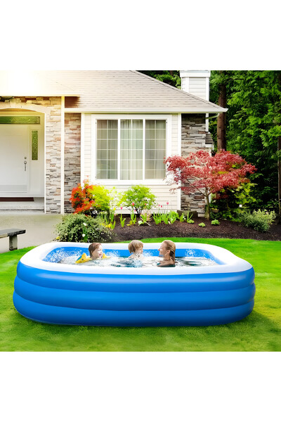 Pitikot Rectangular Inflatable Pool, Vinyl, Blue/White