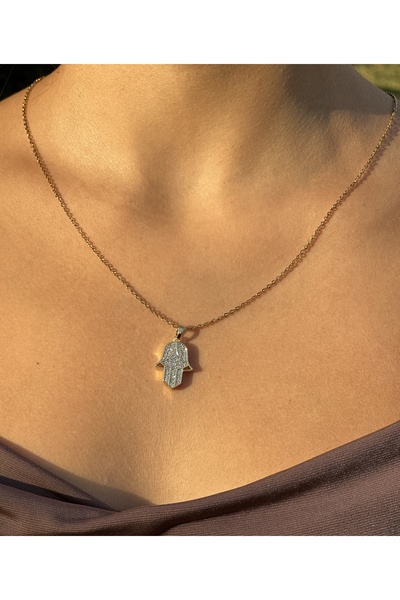 AmoriaJewellery FATMA ANA ELİ ZİRKON TAŞLI ÇELİK KOLYE