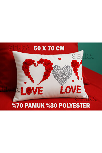sehra Pillow Case 70% Cotton 30% Polyester Mold Rose Flower Geometric Pattern 50X70 cm Size