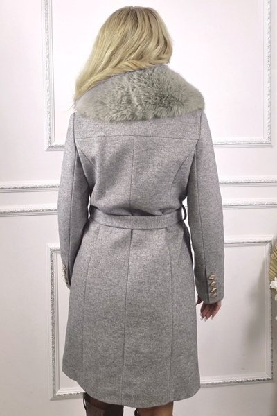 FashionForYou Women's wool coat, Tamira, fur collar and rounded corners, beige