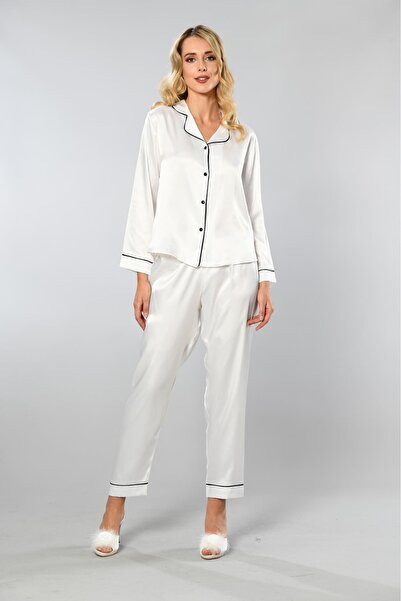 Viselya Μαύρο Σετ Πιτζάμες Σατέν με ρέλι