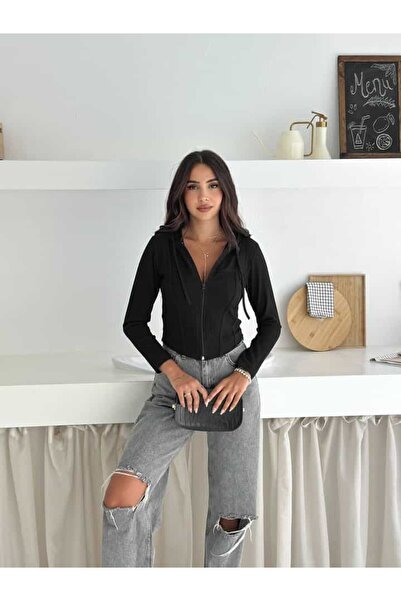 cemo ÖNÜ FERMUARLI KAPŞONLU CROP