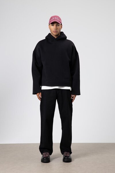 VAMOSCLO Basic Oversize Seamless Hooded Sweatshirt Black