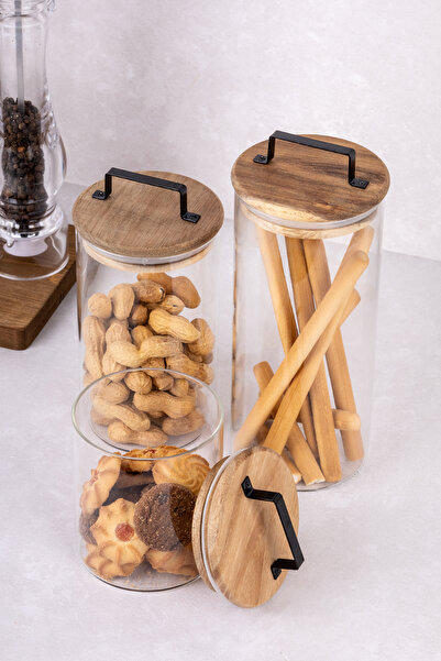 DNS HOME 3 Boy Cam Kavanoz Seti Çok Amaçlı Saklama Kavanozu Saklama Kabı 600-950-1250 ml