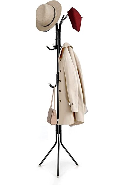 MARKQ حامل تعليق الملابس مع 12 خطافًا - شماعة معاطف للقبعات والأوشحة والحقائب والسترات والمظلة والمكتب والمنزل باللون الأسود