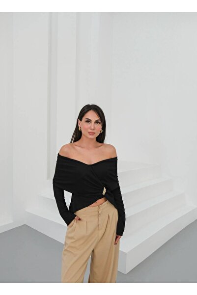 MY DEPO Γυναικεία μπλούζα με μακρύ μανίκι με διπλό στήθος με μεταλλική πόρπη