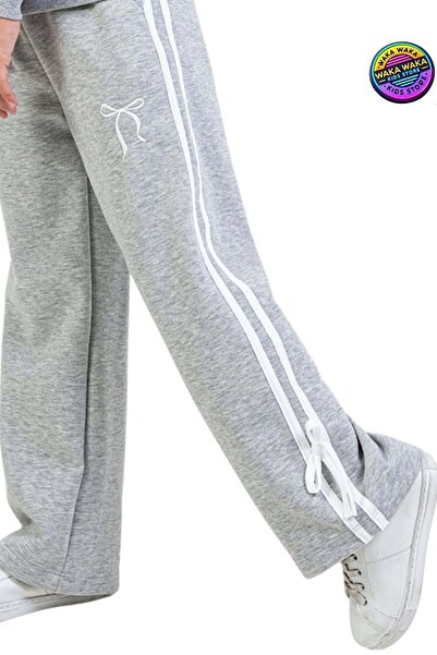 ww waka waka kids store Girls' Bow Detail Sweatpants – Comfortable Fit, Side Stripe, Casual Sports Pants