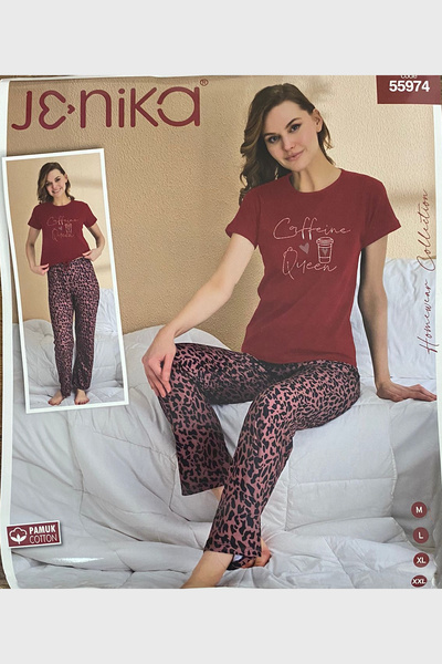 JENİKA Women's Short Sleeve Printed Pajama Set