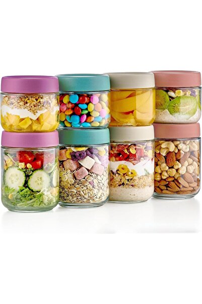 Hope عبوة من 8 برطمانات زجاجية بأغطية لولبية محكمة الإغلاق سعة 16 أونصة (480 ...