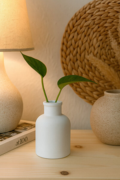 İNLAKECHANDMADE Dekoratif Mini Beton Vazo – Beyaz Ham Model | Modern Ev Ofis Masaüstü Süs Eşyası